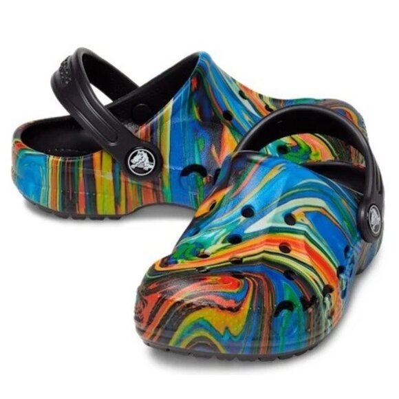 Crocs Baya Unisex Kids Multi-Colored Graphic Printed T-Back Clog SZ C4 - Picture 1 of 9